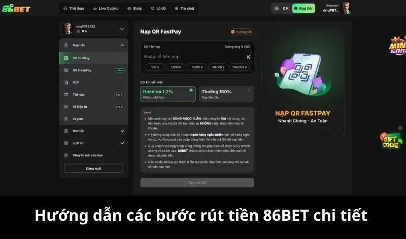 Thao tác rút tiền 86BET cho người mới