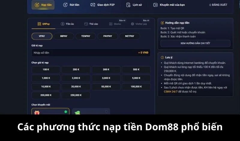 3 phương thức nạp tiền Dom88